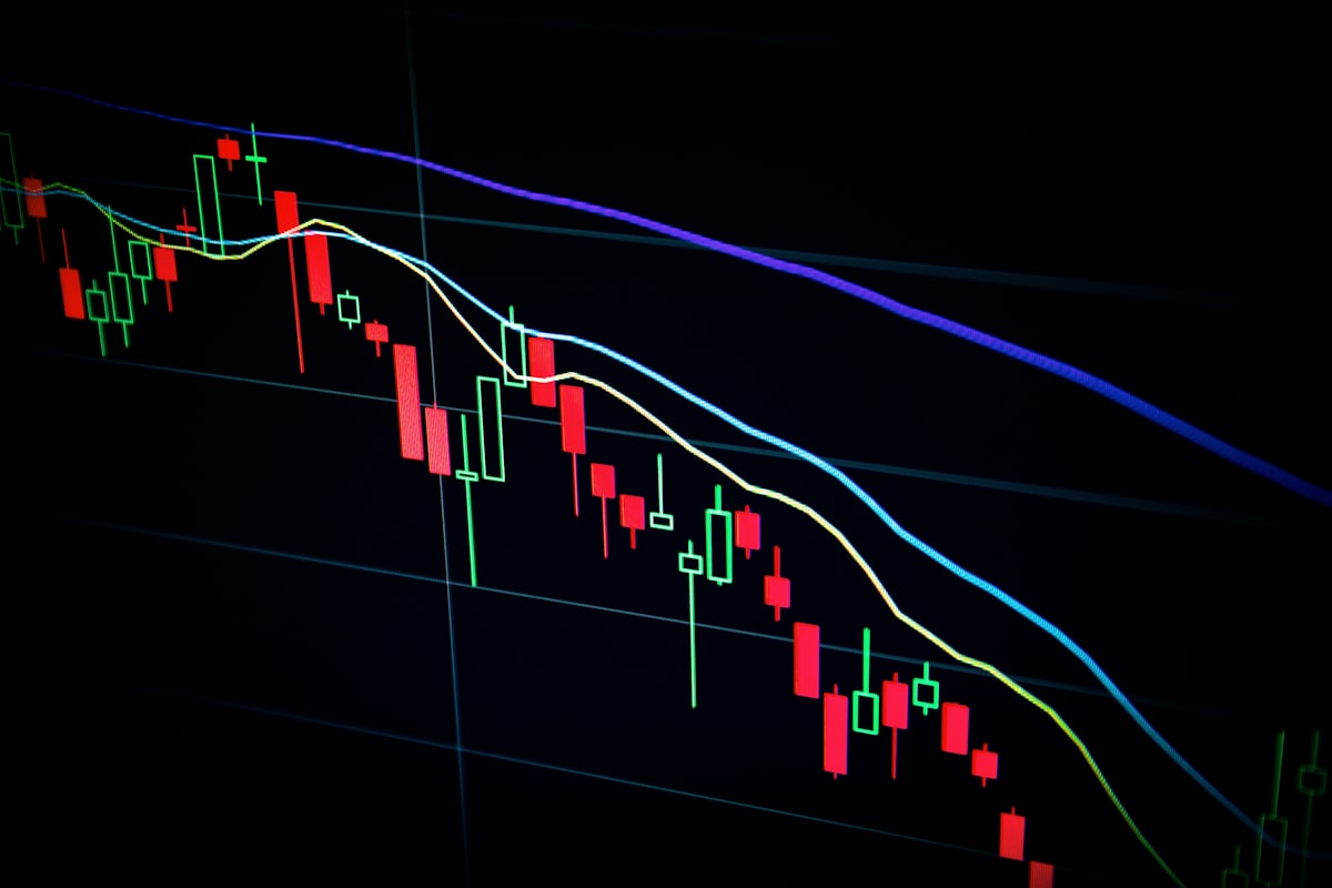 Dark stock market candlestick chart representing by_WoozKa financial trading